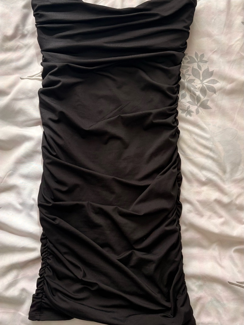 Oh Polly Black Strapless Ruched Midi Dress
